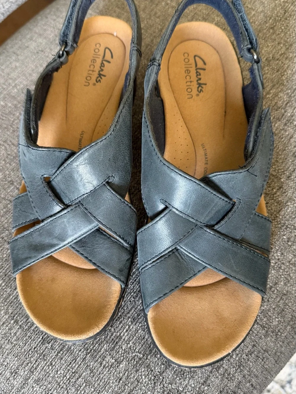 Clarks Women's Teal Leather Cross-Strap Slingback Sandals sz 8 GUC